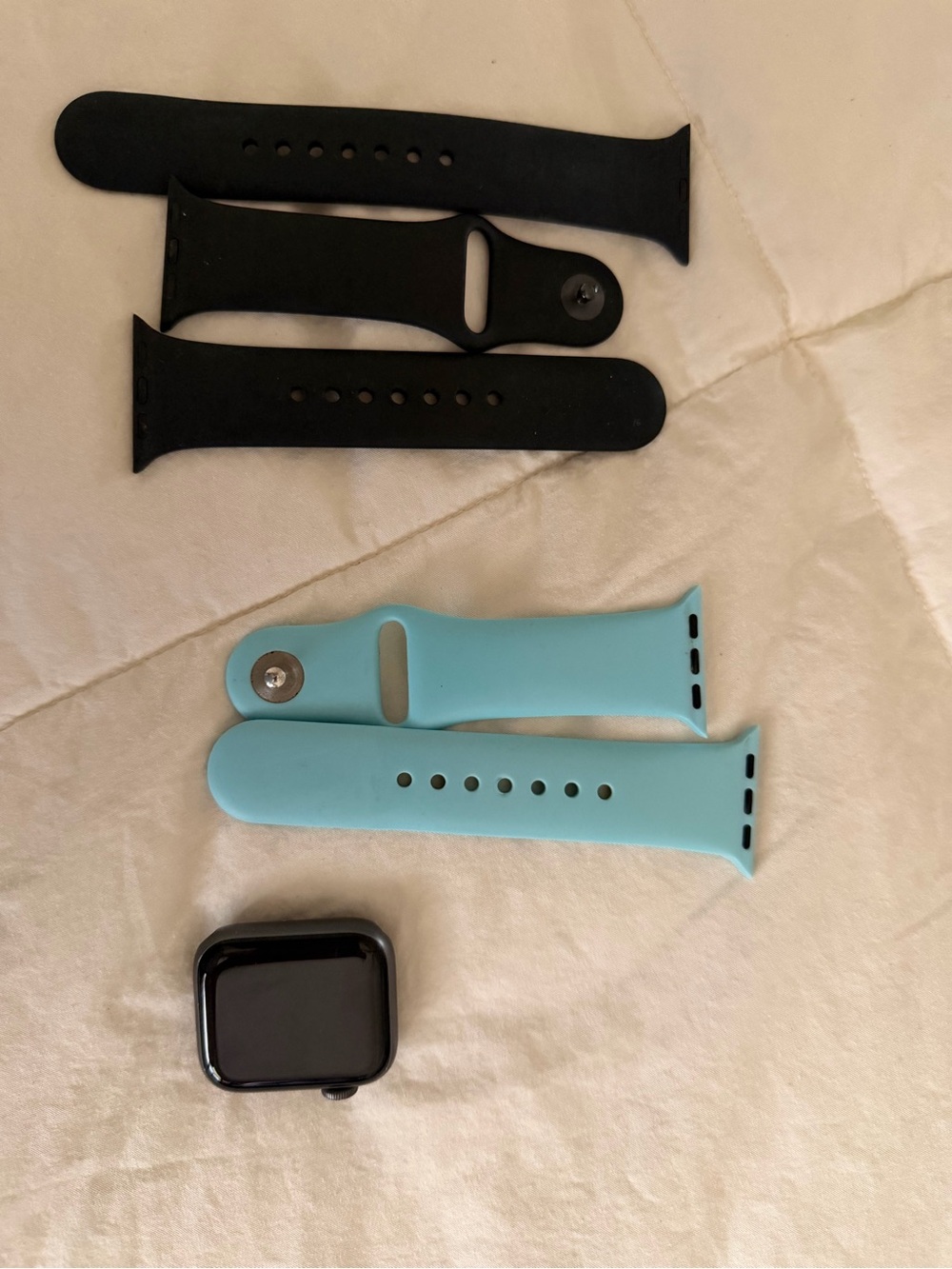 Black and Light Blue Silicone Watch Bands with Black Smartwatch Case